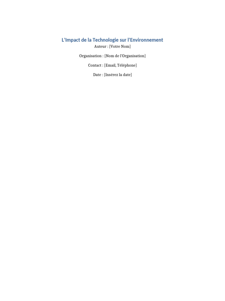 Impact de la Technologie sur l'Environnement | PDF | Environnement ...
