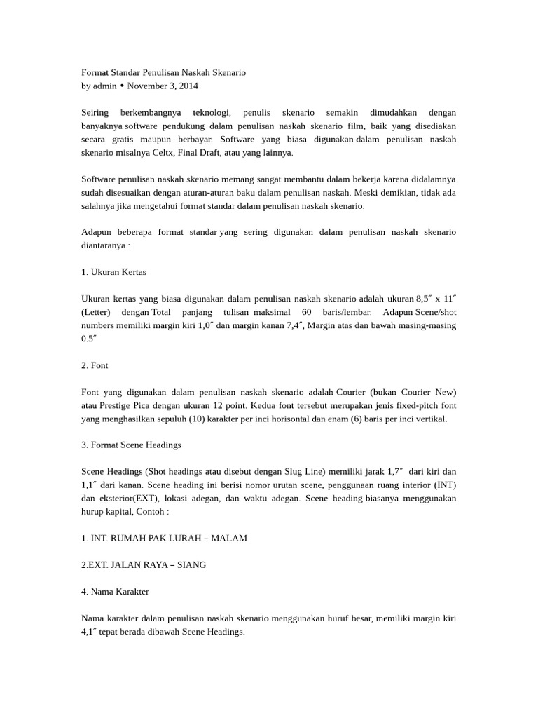 Format Standar Naskah Skenario Film | PDF
