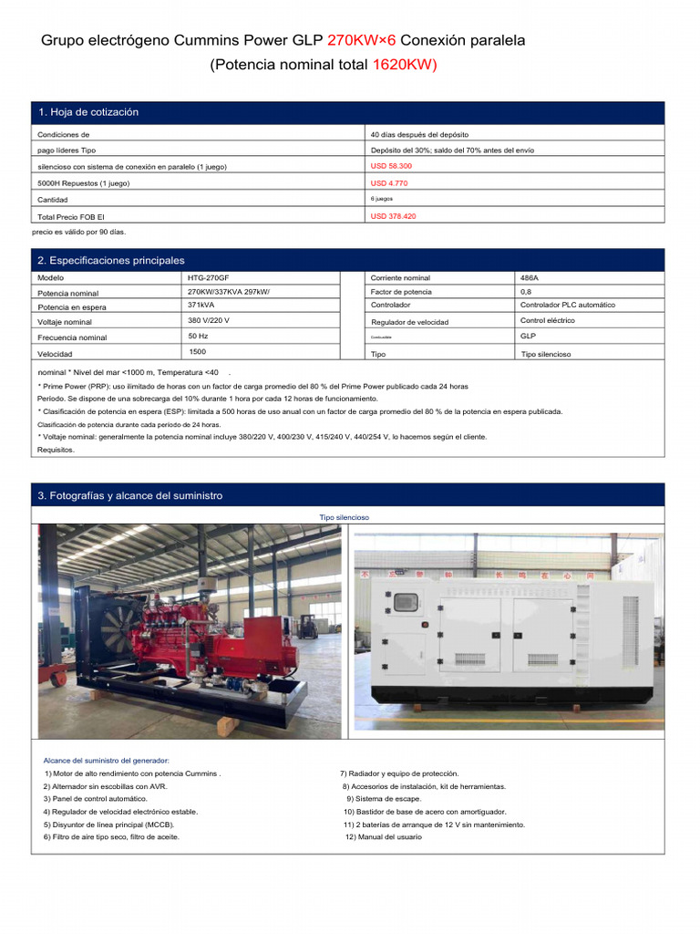 Quotation of 1620kW Cummins Power LPG Generator Set - Compressed | PDF ...