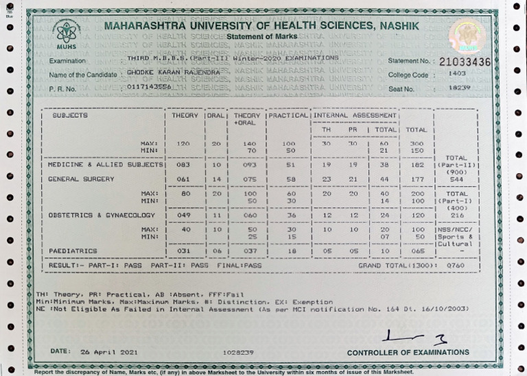 marksheet karan final | PDF | Medicine | Health Care