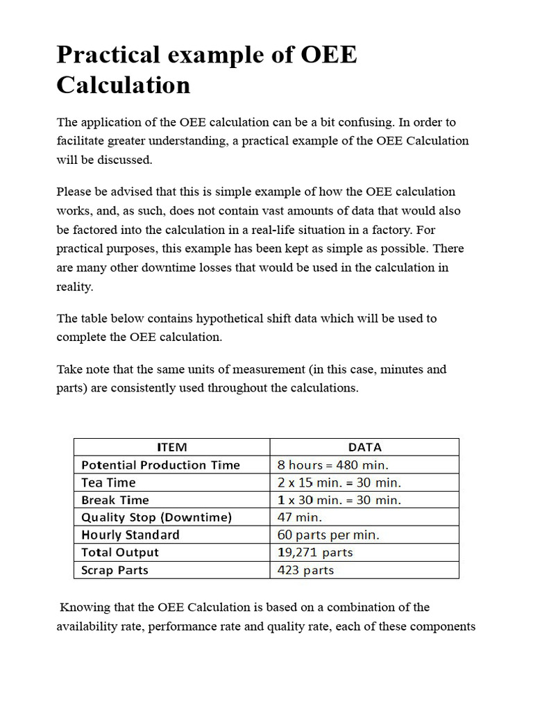 HaldanMES - Practical Example of OEE Calculation | PDF