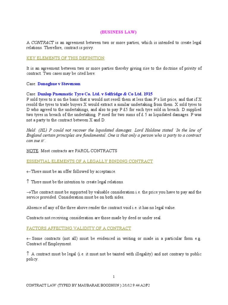 Key Elements of Contract Law | PDF | Offer And Acceptance | Consideration