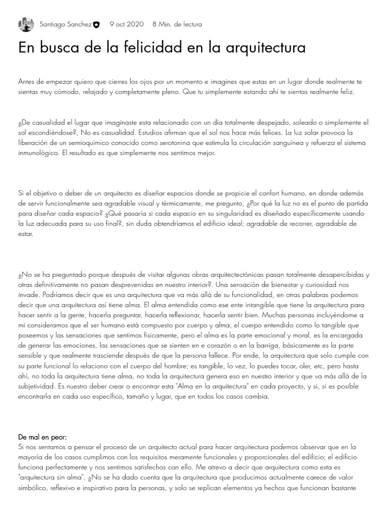 En Busca de La Felicidad en La Arquitectura | PDF | Felicidad | Alma