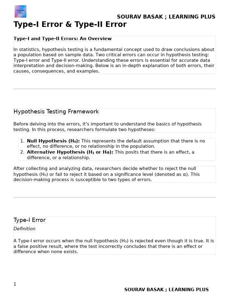 Understanding Type-I and Type-II Errors | PDF | Type I And Type Ii ...