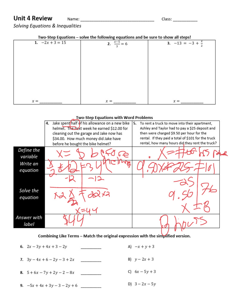 Unit+4+review+equations+and+inequalities | PDF | Equations | Inequality ...