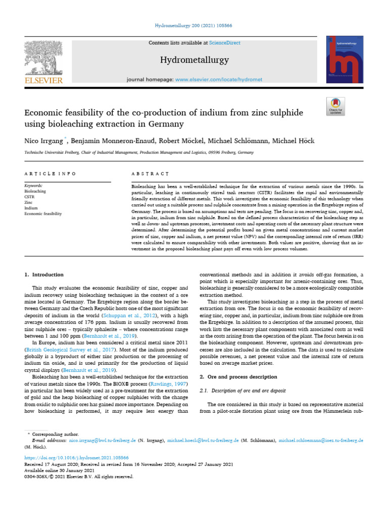 Artículo 5. Economic Feasibility of The Co-Production of Indium From ...