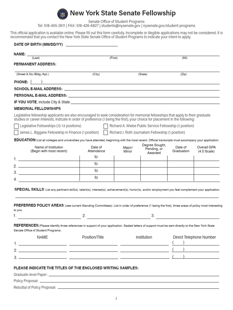 New York Senate Fellowship Application Guide | PDF