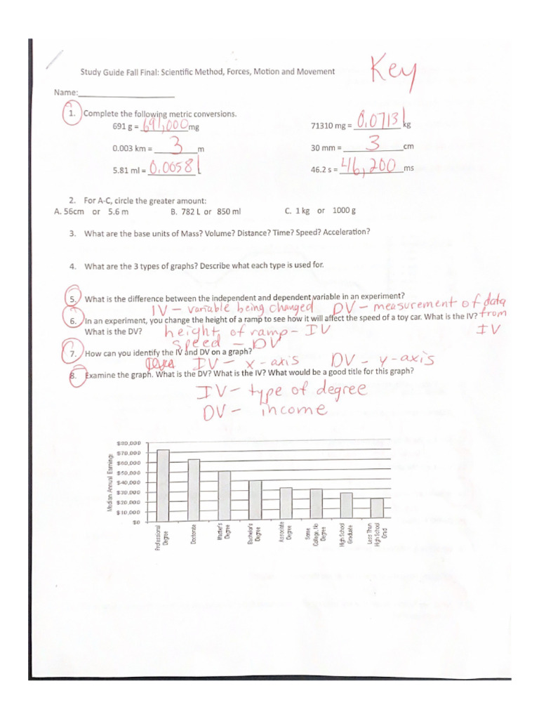 Study Guide Fall Final Scientific Method Forces Motion And Movement Pdf