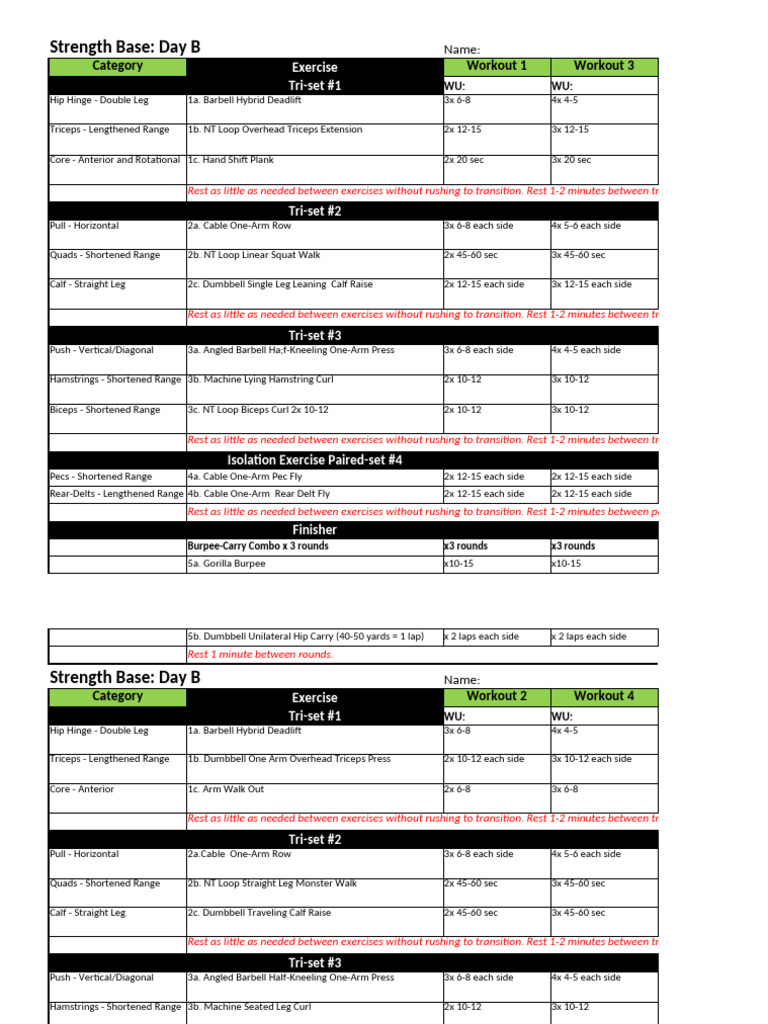 PPDM Strength Base Day B Print | PDF | Physical Exercise | Physical Fitness