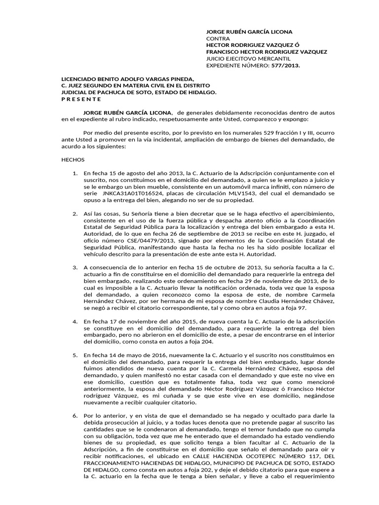 Ampliación de embargo en juicio mercantil | PDF