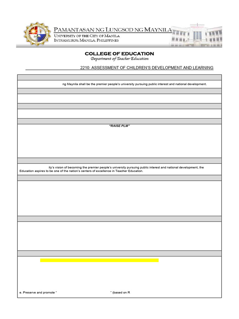 ECD 2210: Children's Development Assessment | PDF | Educational ...