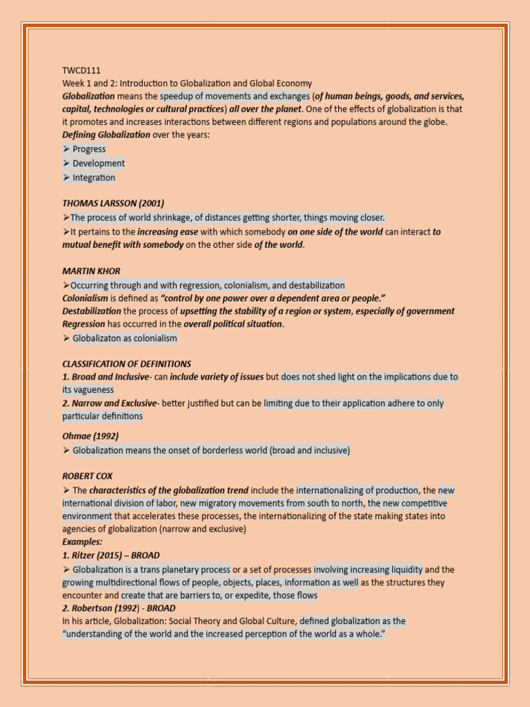 Introduction to Globalization Concepts | PDF | World Systems Theory ...