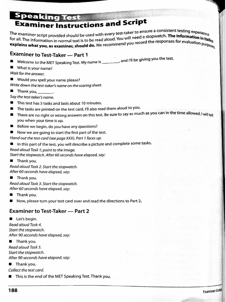 Met Examiner Instruction Speaking | PDF