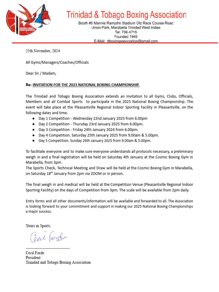 2025 National Boxing Championship Invite | PDF
