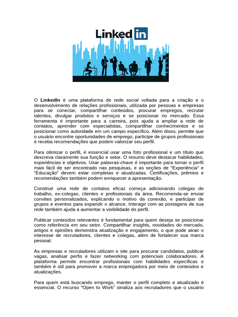 Dicas para Otimizar seu Perfil no LinkedIn | PDF | LinkedIn | Rede social