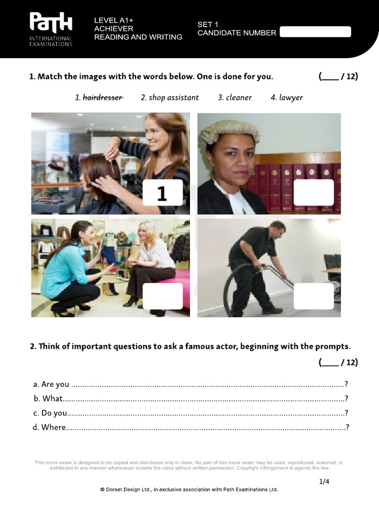 A1 Achiever Set 1 Reading And Writing Pdf Copyright