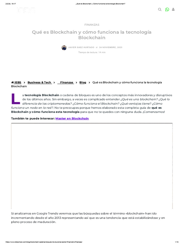 ¿Qué Es Blockchain y Cómo Funciona La Tecnología Blockchain | PDF ...