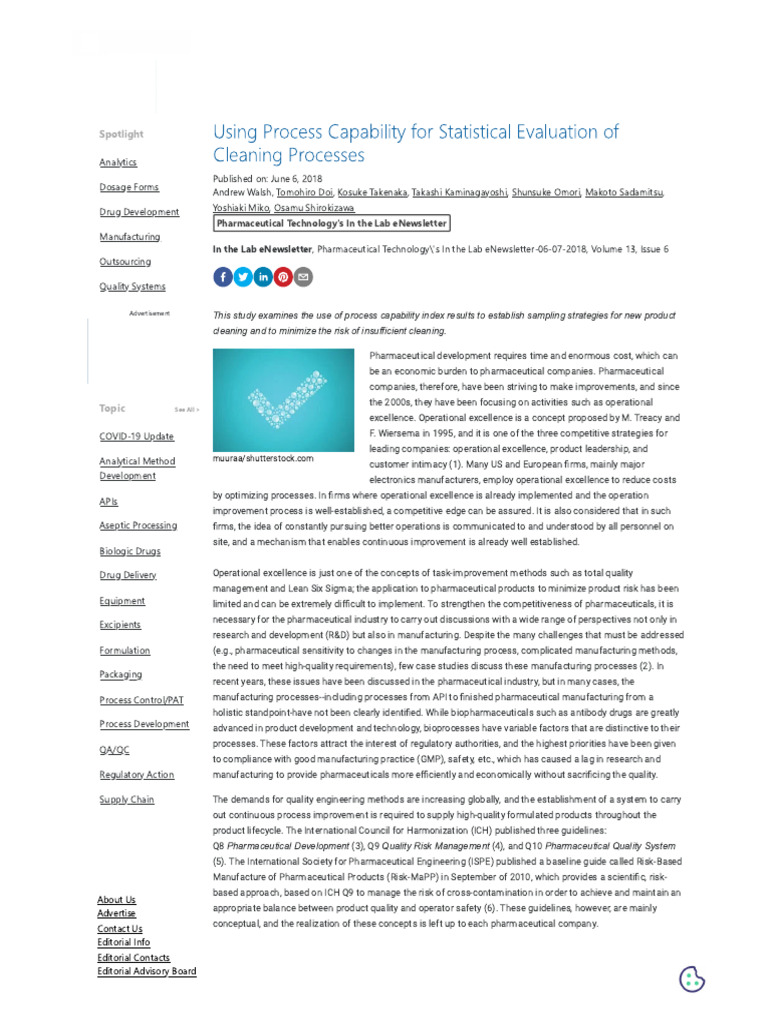 Using Process Capability For Statistical Evaluation of Cleaning ...