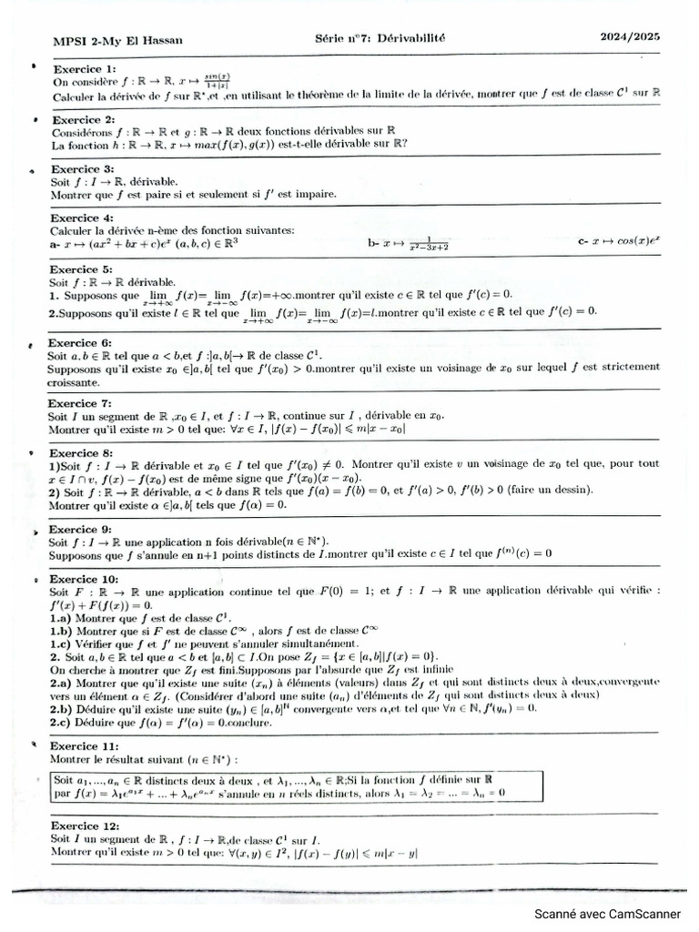 TD Dérivabilité - MPSI - Tanger | PDF