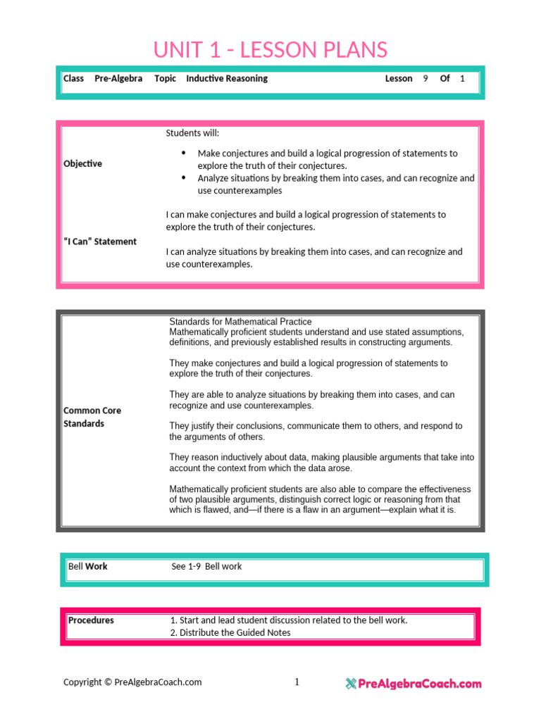 1 9 Lesson Plan Inductive Reasoning | PDF | Argument | Reason