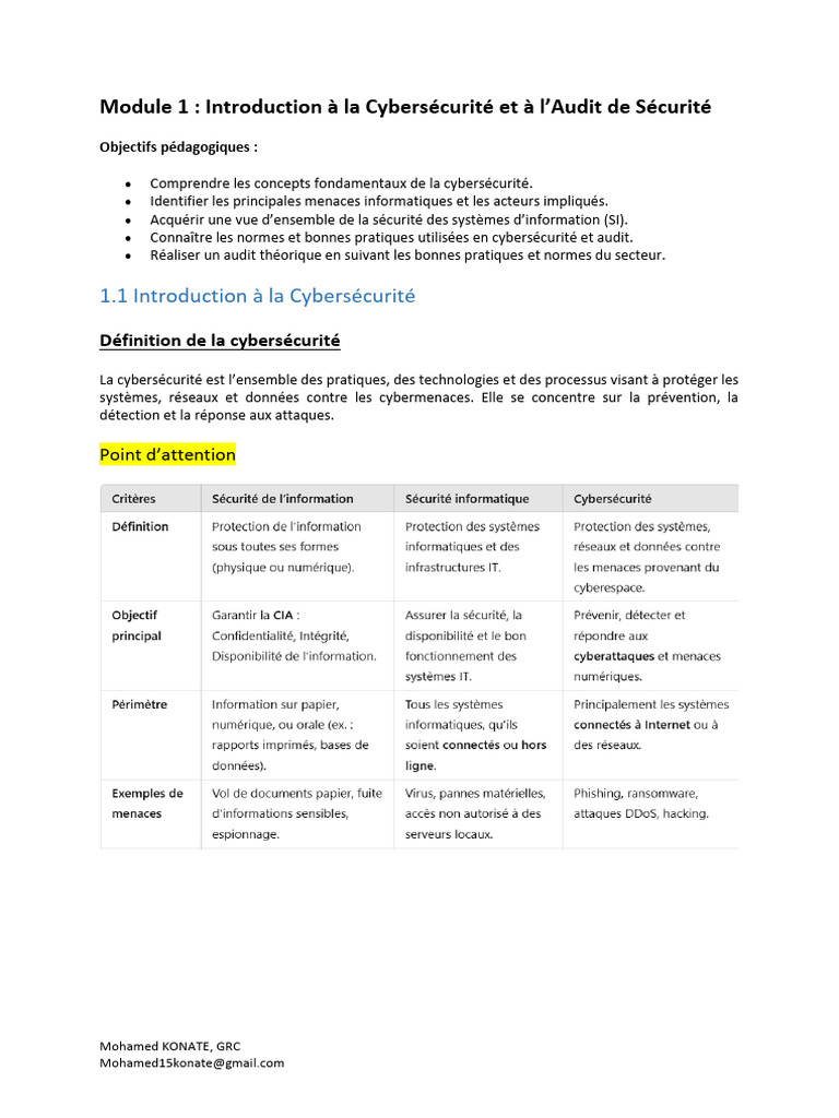 Introduction à la Cybersécurité et Audit | PDF | Sécurité | Sécurité ...
