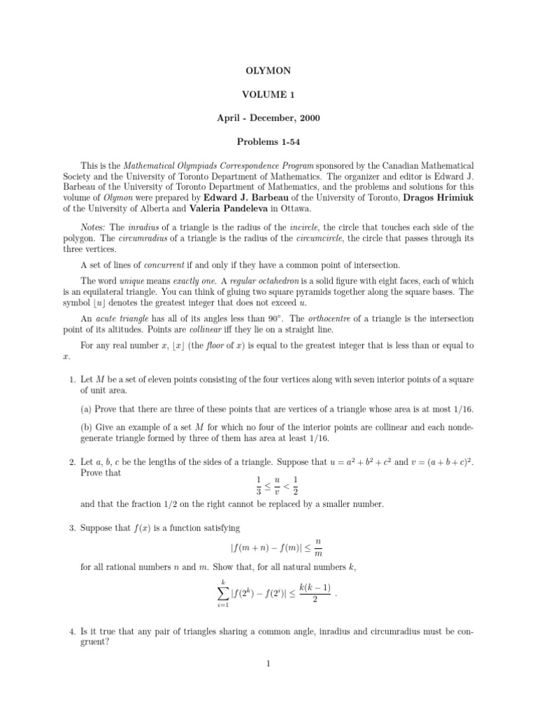 Canadian Math Olympiad Problems 2000 | PDF | Triangle | Area