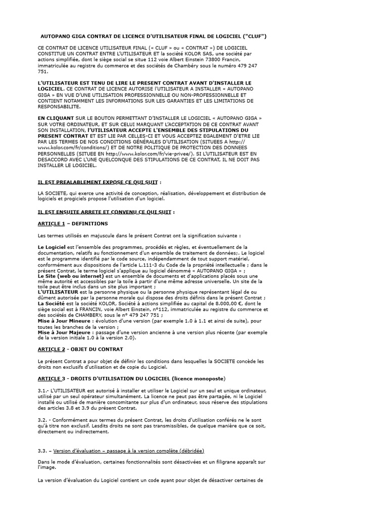 CLUF d'Autopano Giga : Conditions d'utilisation | PDF | Logiciel ...