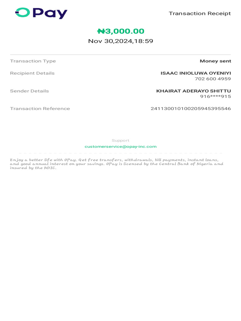 OPAY Transaction Receipt - ₦3,000.00 | PDF