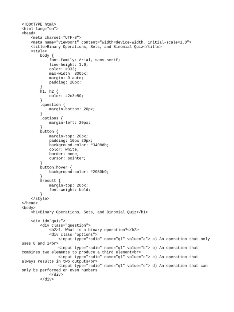 Quiz binary operations pdf mathematical objects mathematical concepts