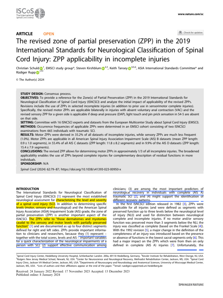 Revised ZPP in Spinal Cord Injury Standards | PDF | Spinal Cord Injury ...