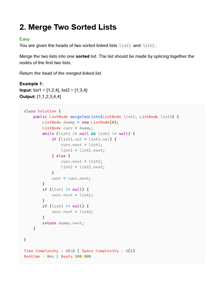 2. Merge Two Sorted Lists | PDF