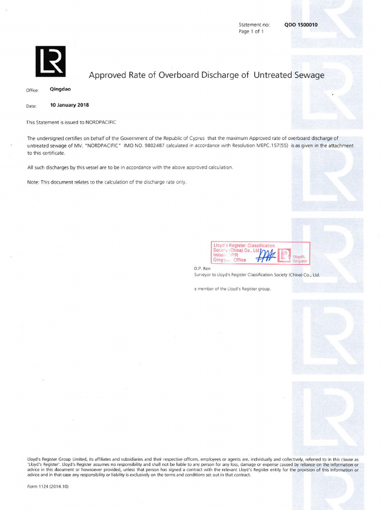 17A) Approved Rate of Overboard Discharge of Untreated Sewage | PDF ...