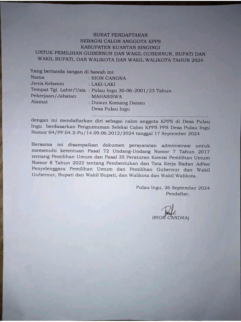 Surat Pendaftaran Pdf