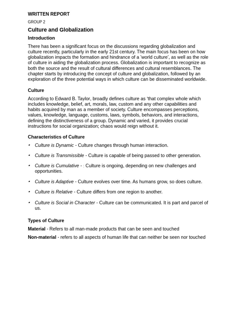 Group 2 Written Report | PDF | Globalization | Knowledge