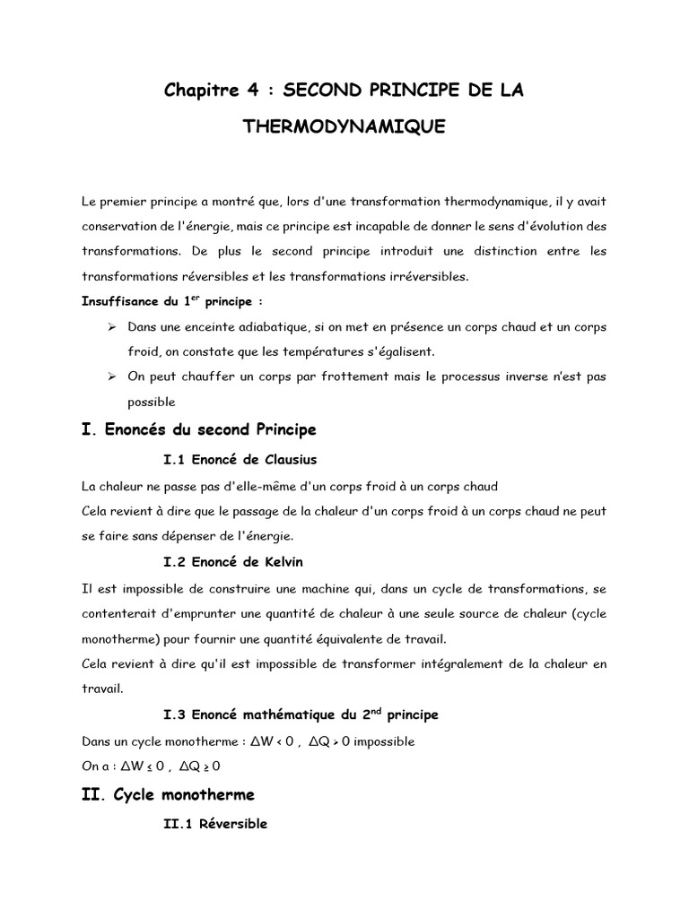 Second Principe de la Thermodynamique | PDF | Chaleur | Deuxième ...