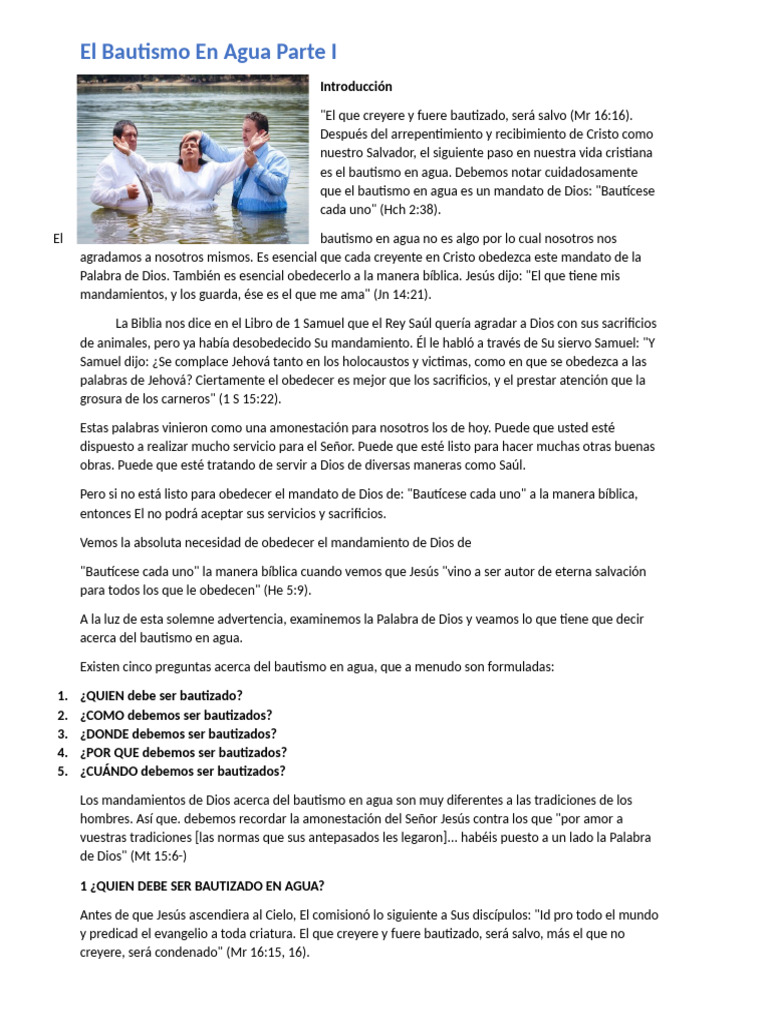 Importancia del Bautismo en Agua | PDF | Jesús | Cristo (título)
