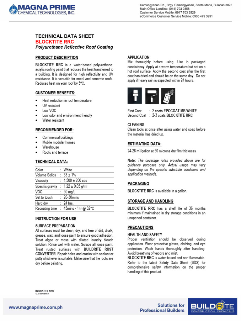 Tds Blocktite Rrc Ver 0.0 Dec23 | PDF | Roof | Materials