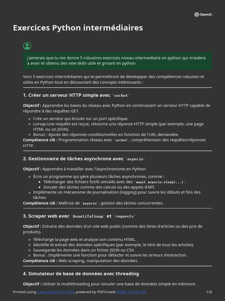 Exercices intermédiaires Python logiques | PDF | Programmation ...