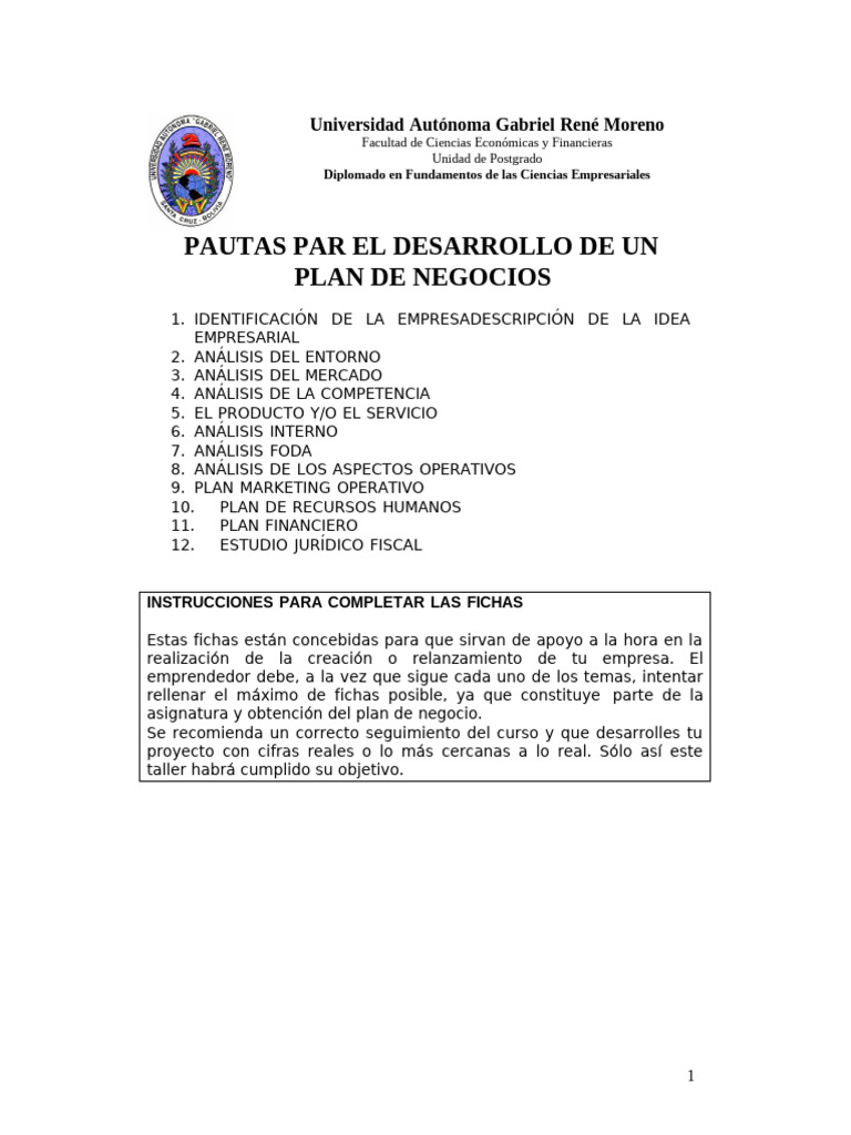 Pautas para Un Plan de Negocios | PDF | Mercado (economía) | Plan de ...
