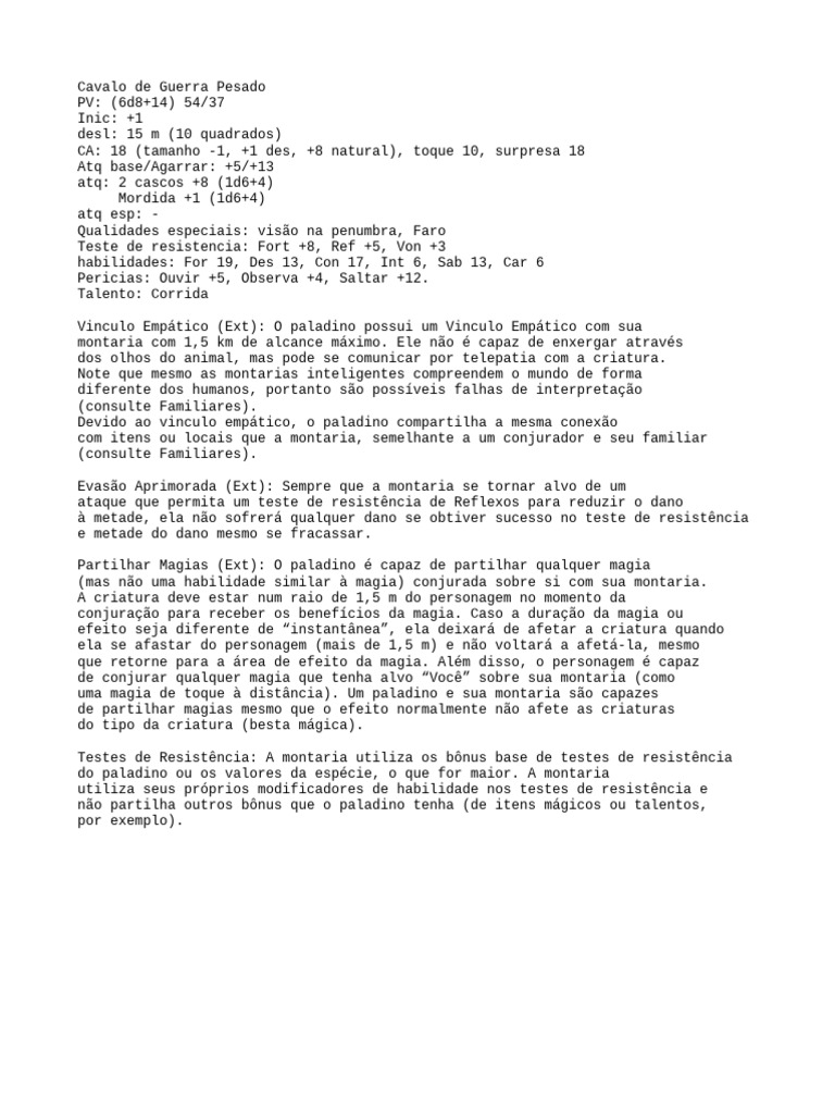Cavalo de Guerra para Paladinos D&D | PDF