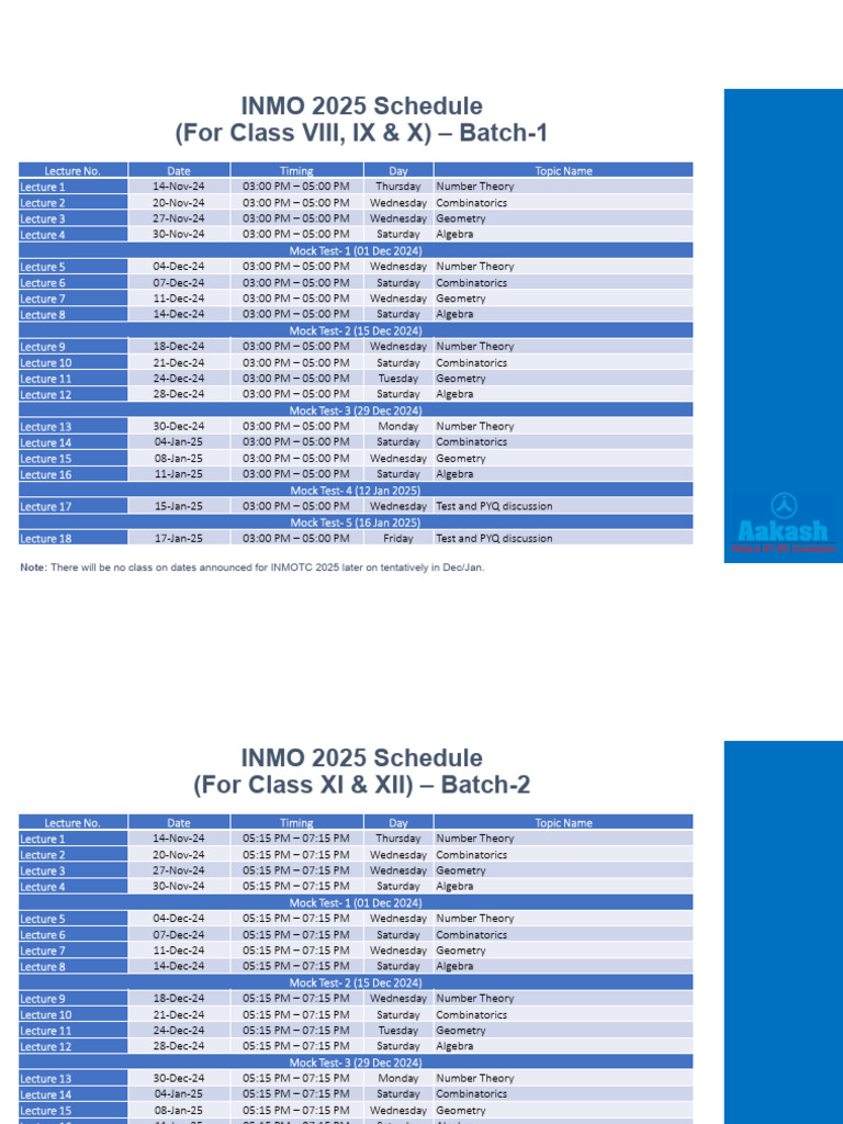 INMO 2025 Exam Schedule and Dates | PDF | Combinatorics | Number Theory
