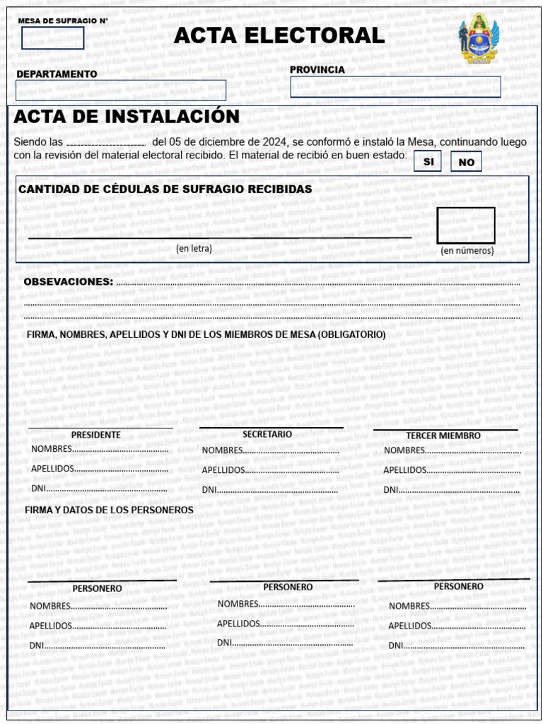 Acta de Instalación de Mesa Electoral | PDF