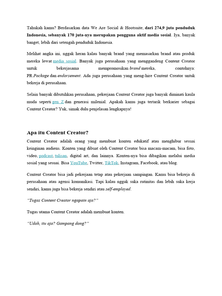 Panduan Menjadi Content Creator Sukses | PDF