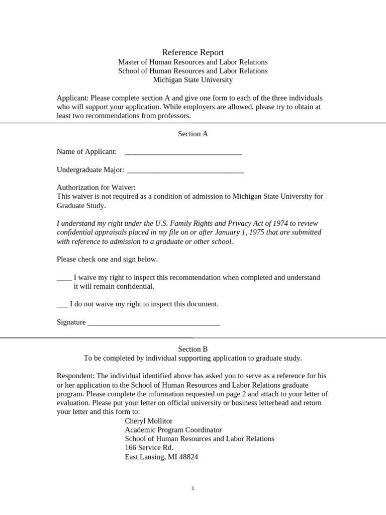 HR Graduate Program Reference Form | PDF | Human Resources