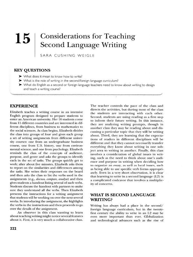 Weigle (2014) Considerations For Teaching Second Language Writing | PDF