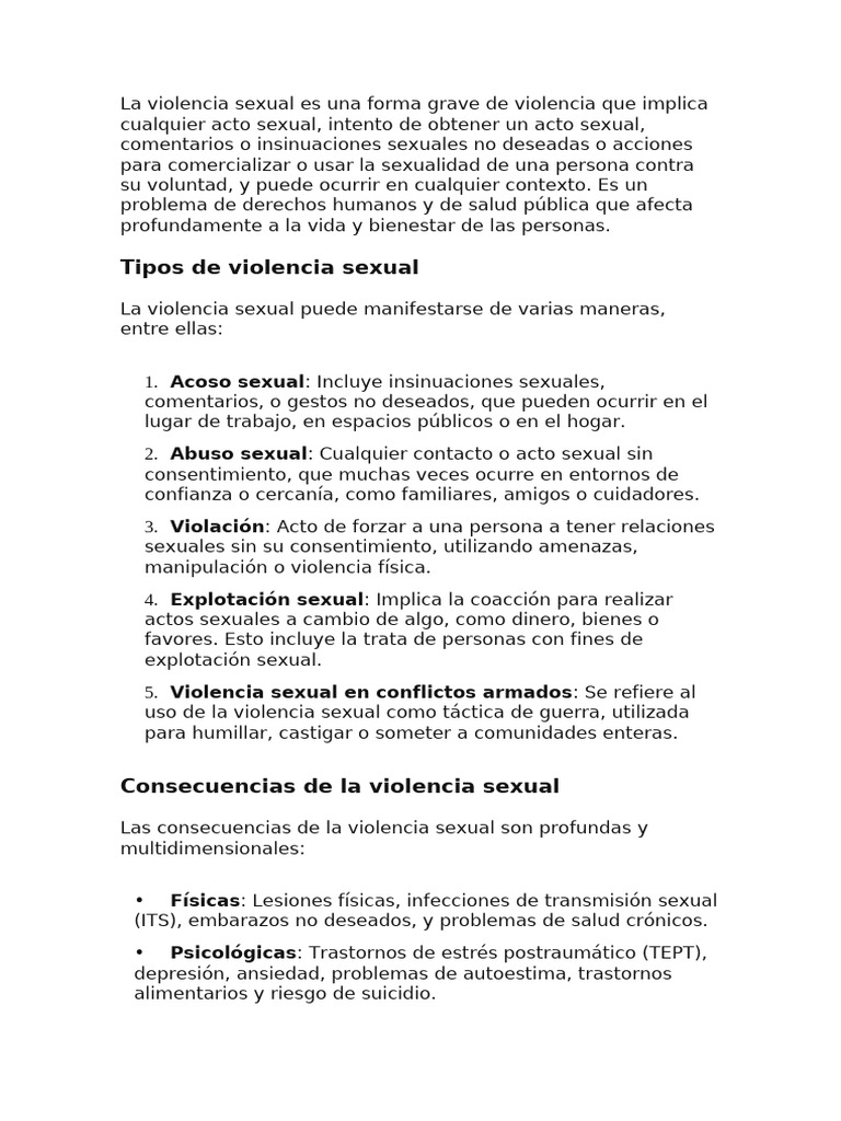 Tipos y Consecuencias de la Violencia Sexual | PDF