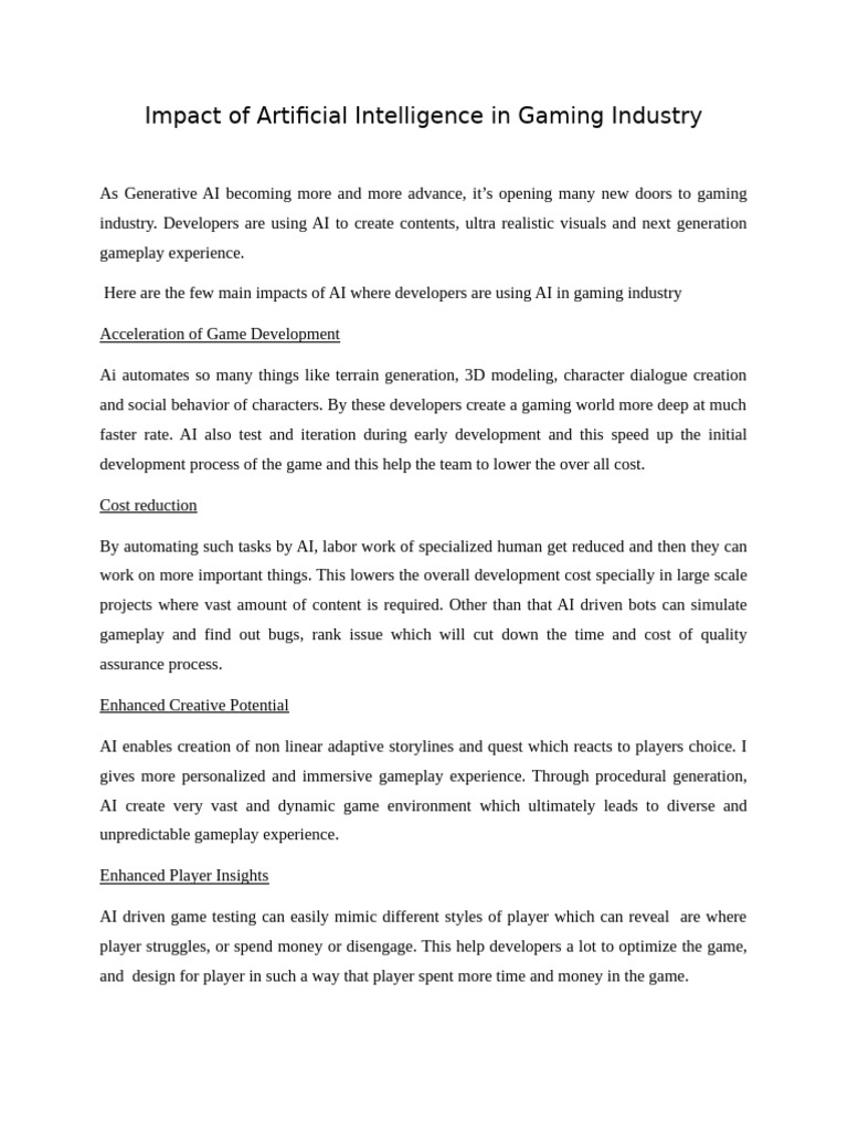 Impact of Artificial Intelligence in Gaming Industry | PDF | Artificial ...