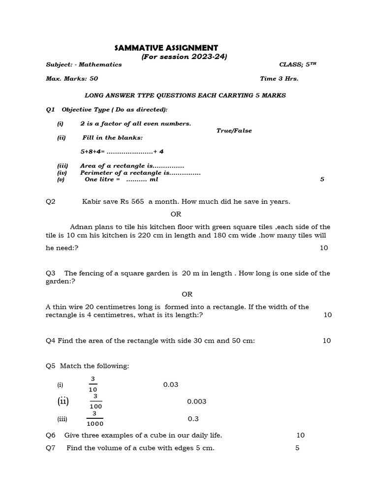 5th Grade Math Summative Assignment | PDF