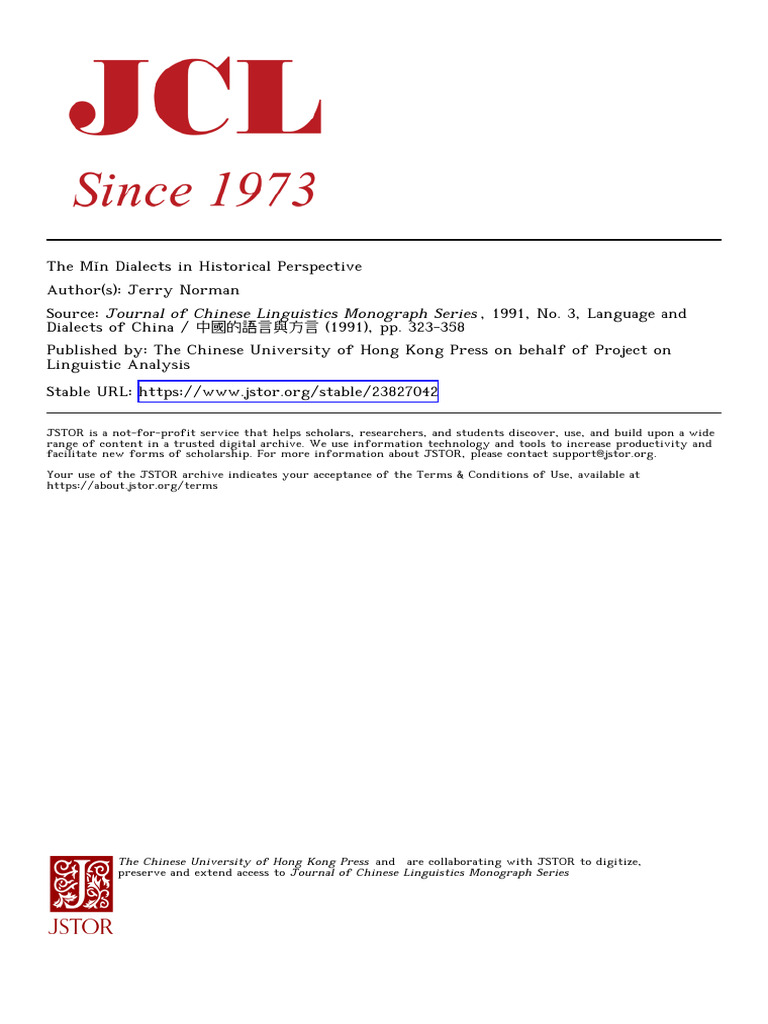 Historical Overview of Min Dialects | PDF | Mandarin Chinese | Tone ...