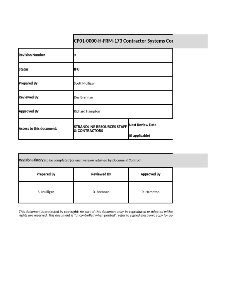 OHS-SIT-FRM-0016.1 - 0 Contractor Post Mobilisation Audit | PDF ...